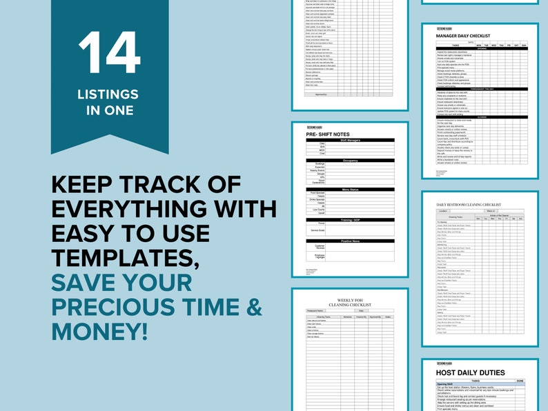 Restaurant FOH Templates Bundle, Daily, Server, Host, Bartender ...