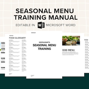 Restaurant Menu Training Manual, Editable Template, Food and Drinks Menu Descriptions, Cutlery Assignment Chart, For Servers, Chefs, MS Word
