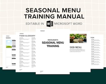 Restaurant Menu Training Manual, Editable Template, Food and Drinks Menu Descriptions, Cutlery Assignment Chart, For Servers, Chefs, MS Word