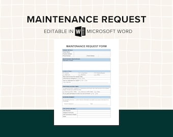 Editable Maintenance Request Form Template, Printable Tenant Repair Log, Landlord and Property Management Forms MS Word & PDF, Rentals