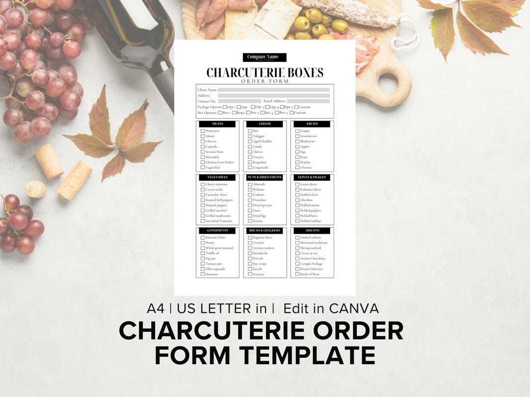 charcuterie graze table package request form – board... Charcuterie Order Form Template, Canva Editable Grazing Set ...