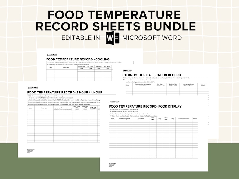 Food Temperature Record Sheets for Restaurants, Cafe, Bakery, Catering