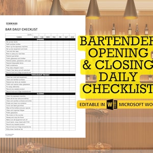 Bartender Daily Checklist: Restaurant Bar Guidelines; New Hire Training, Mis en place