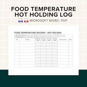 Hot Holding Temperature Log, Editable Hot Food Holding Temperature Chart, Food Temperature Recording Chart, Food Safety Log, HACCP Templates