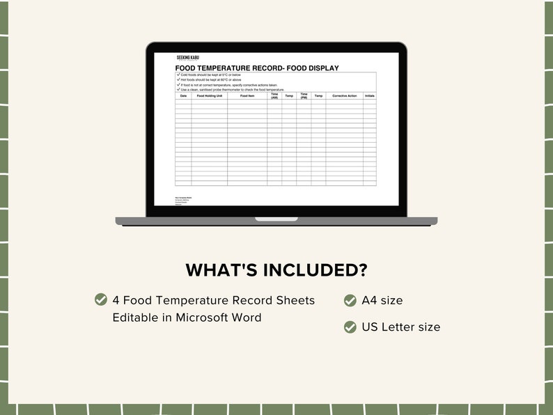 Food Temperature Record Sheets for Restaurants, Cafe, Bakery, Catering