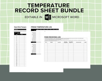 Temperature Records Templates Bundle, Restaurant, Cafe, Hospitality, Food, Fridge, Hand Sink Temp, Receiving Log, BOH