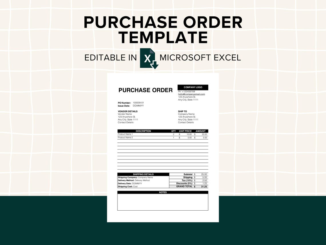 Purchase Order Template, Vendor Order Form, Procurement Form, Editable ...
