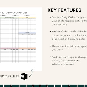 Kitchen Daily Order List, Order Guide. Restaurant and Cafe, Checklist ...