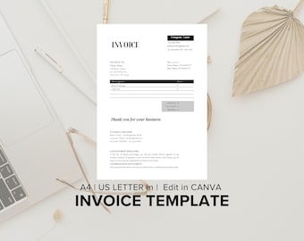 Editable Business Invoice Template, Minimalist Small Business Templates, Editable Billing Form, Canva Template