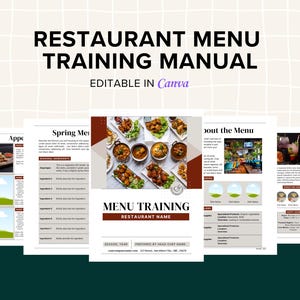 Menu Training Manual Template, Restaurant Staff Training Guide, Editable Menu Item Knowledge, Food Service Staff Training Document, Canva