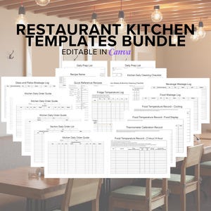 Restaurant Kitchen Templates Bundle, Canva Editable, Cafe BOH, HACCP Templates, Food Safety and Hygiene Checklist, Chef Duties, Food Handler