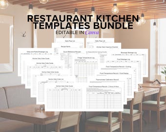 Restaurant Kitchen Templates Bundle, Canva Editable, Cafe BOH, HACCP Templates, Food Safety and Hygiene Checklist, Chef Duties, Food Handler