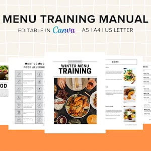 Restaurant Menu Training Manual, Editable Template, Food and Drinks Menu Descriptions, Allergen Chart, For Servers and Chefs