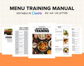 Restaurant Menu Training Manual, Editable Template, Food and Drinks Menu Descriptions, Allergen Chart, For Servers and Chefs