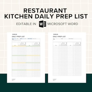 Kitchen Daily Prep List, Shift Handover Notes fot Chefs, Restaurant and Cafe, Checklist, Templates