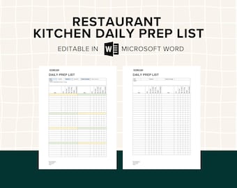 Kitchen Daily Prep List, Shift Handover Notes fot Chefs, Restaurant and Cafe, Checklist, Templates