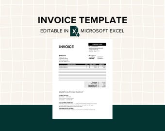 Editable Invoice Excel Template, Custom Printable Business Forms, Freelance Invoice Form, Small Business, Contractor, Blank Billing