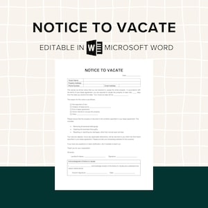 Plantilla de aviso de desalojo, aviso de desalojo de propiedad de alquiler, carta de desalojo de inquilino, formulario de desalojo de propietario, Word editable, PDF imprimible