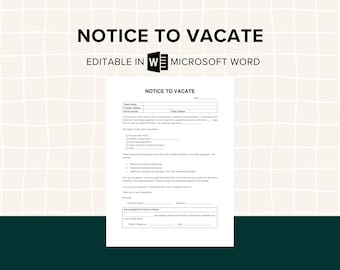Notice to Vacate Template, Rental Property Eviction Notice, Tenant Move-Out Letter, Landlord Eviction Form, Editable Word, Printable PDF