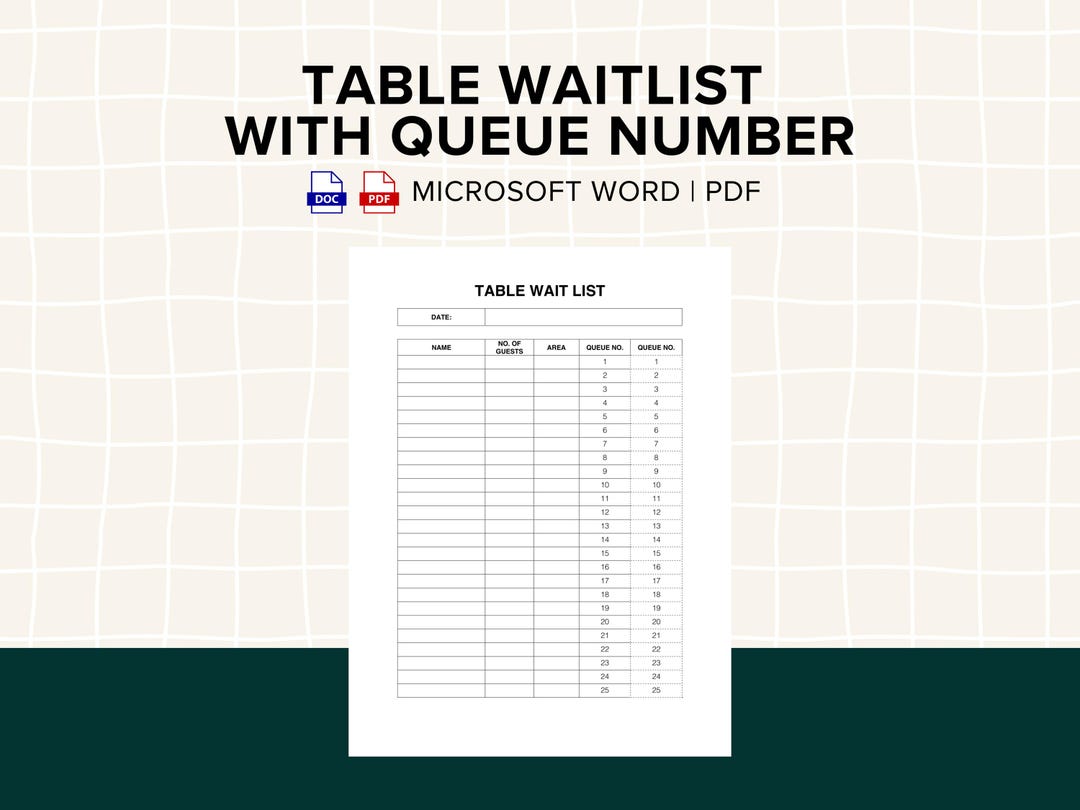 Queue Number Template.pdf Queue Number Waiting List | Editable Waiting Log Book, Queue Form ...