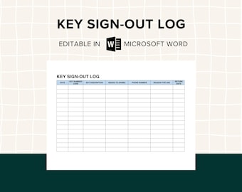 Key Sign-Out Log-Vorlage, bearbeitbares, ausfüllbares PDF für Key Control Borrowing Tracker, Grundherren, Unternehmen, Veranstaltungen, MS Word, PDF