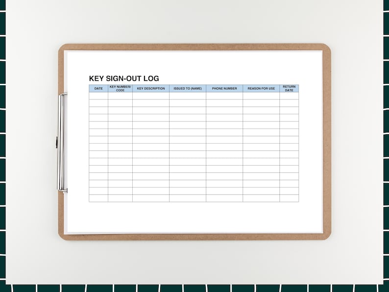 Key Sign-out Log Template, Editable Fillable PDF for Key Control ...