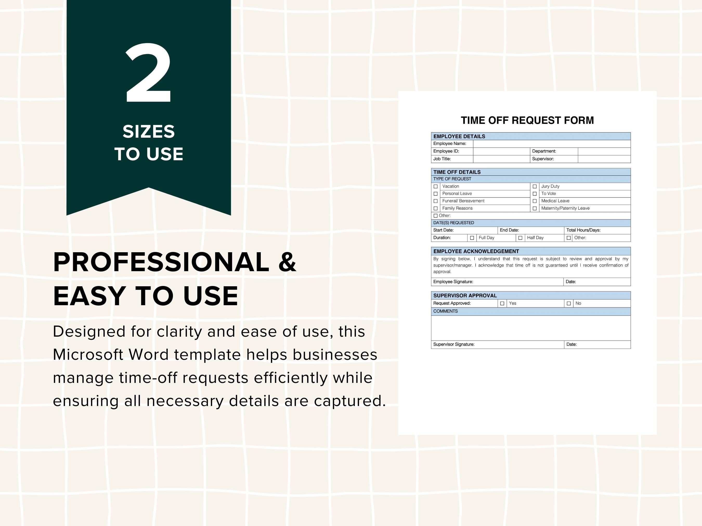 Time off Request Form, Microsoft Word Template, HR Official Forms ...