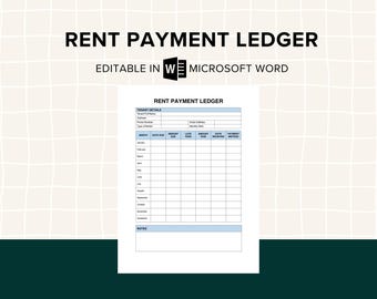 Månatlig hyresbetalningsreskontra, hyresintäktsspårare, betalningsloggmall för fastighetsförvaltning, hyresvärdsreskontra, redigerbar Word, utskrivbar PDF