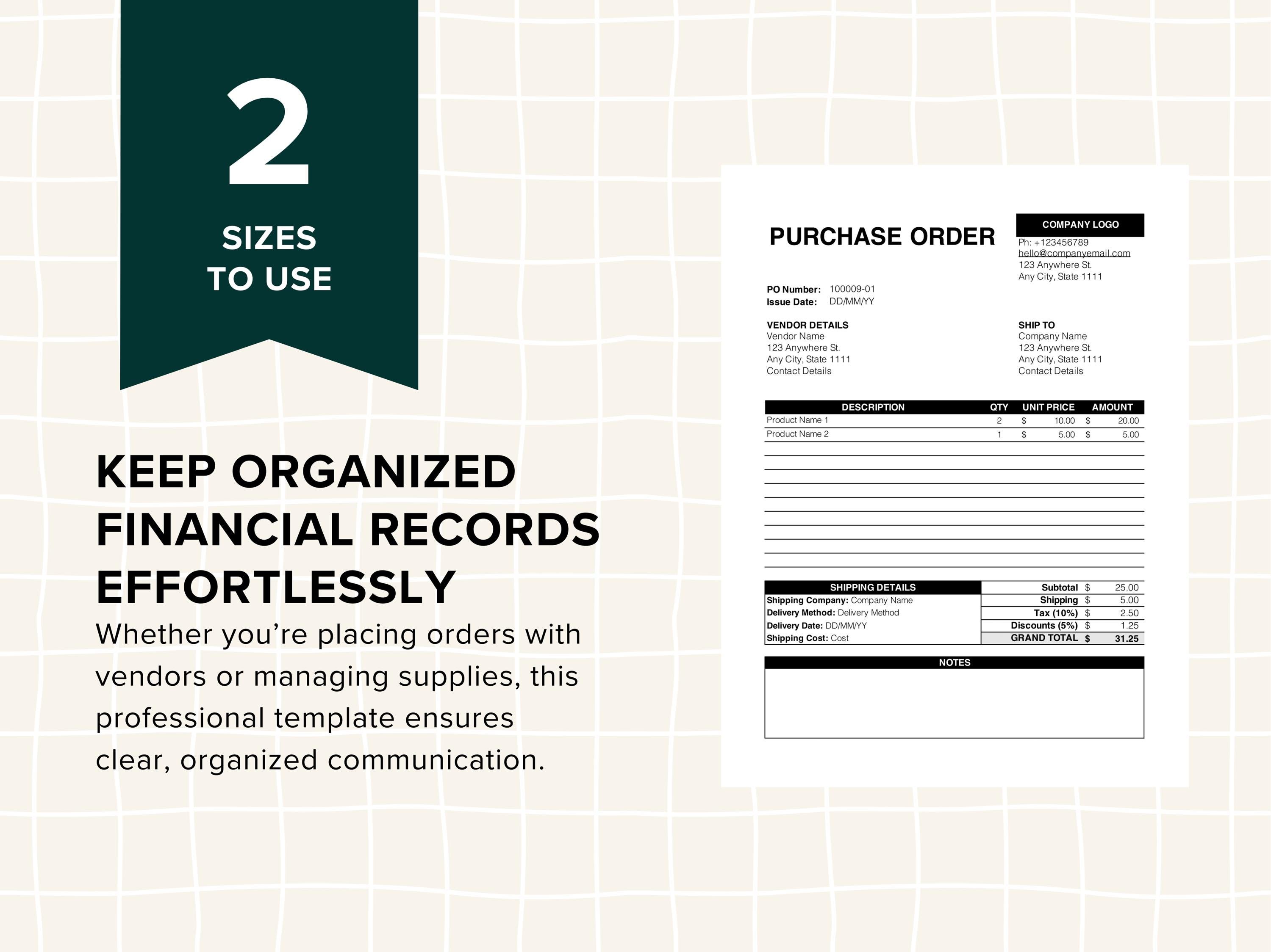 Purchase Order Template, Vendor Order Form, Procurement Form, Editable ...