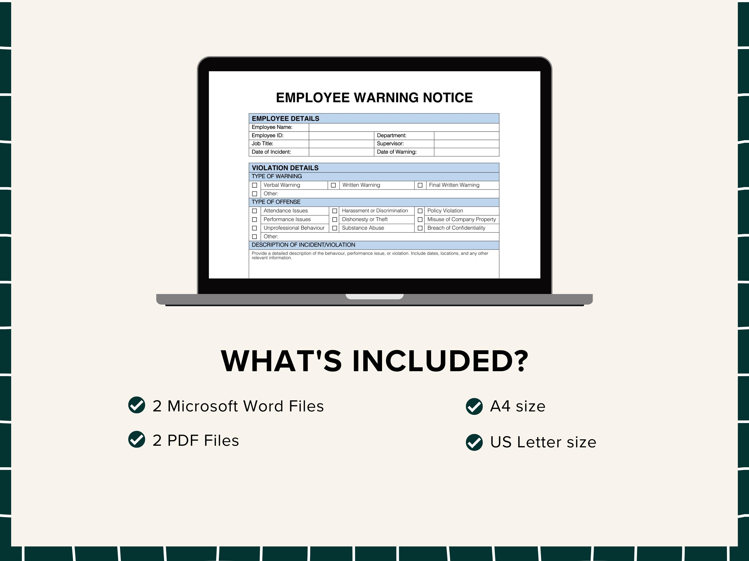 Employee Conduct Warning Notice, Disciplinary Action Form, Written ...