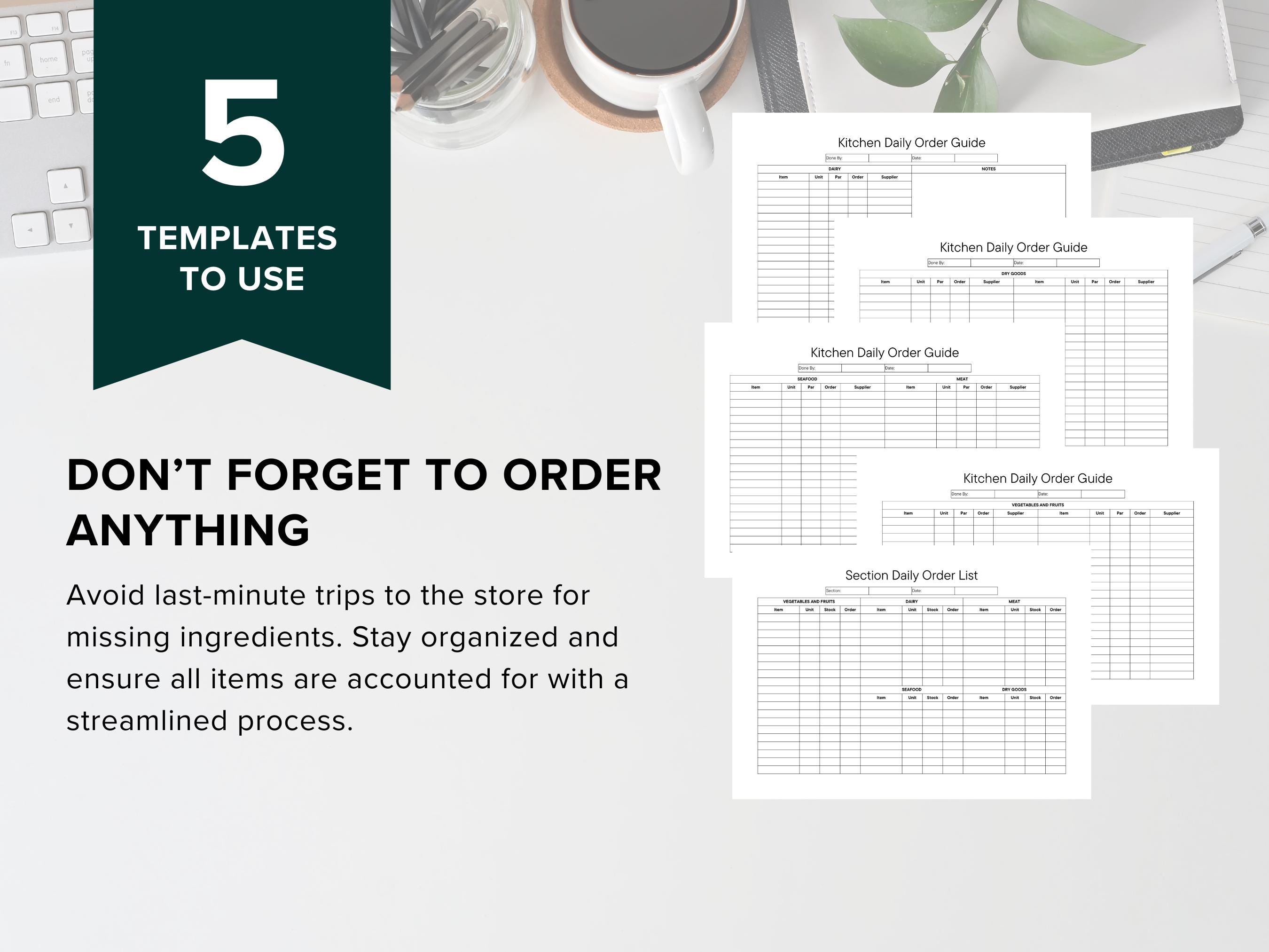 Professional Kitchen Daily Order List, Order Guide, Restaurant, Cafe ...