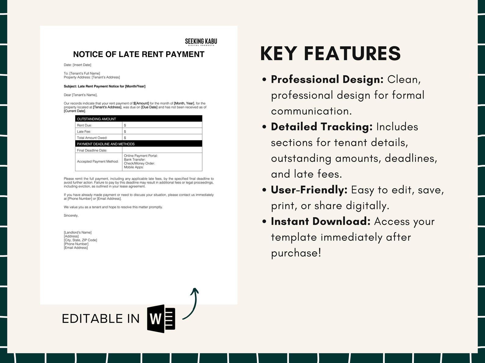 Overdue Rent Bill Notice of Late Rent Payment Template, Late Rent Notice Form, Overdue ...