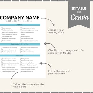 FOH Restaurant Daily Checklist, for Server, Manager and Bartender, for ...