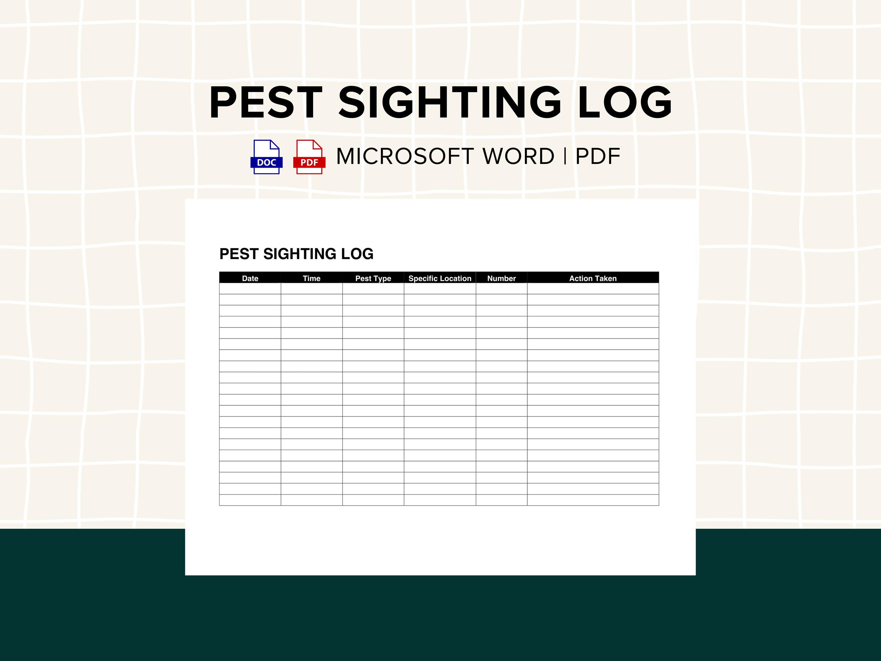 Editable Pest Sighting Log, Pest Control Sheet, Pest Tracking Form, Pest Report Record, Printable HACCP Templates, MS Word, PDF