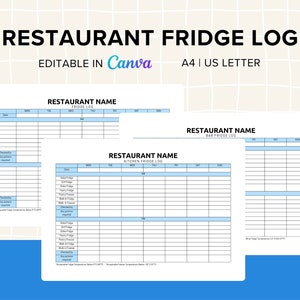 Restaurant Fridge Temperature Log, Commercial Kitchen and Bar, AM and PM, HACCP,  Printable, Editable, Record Sheet