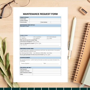 Editable Maintenance Request Form Template, Printable Tenant Repair Log ...