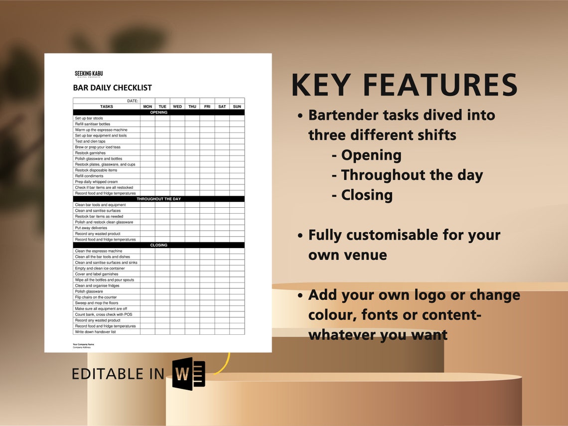 Bartender Daily Checklist: Restaurant Bar Guidelines; New Hire Training ...