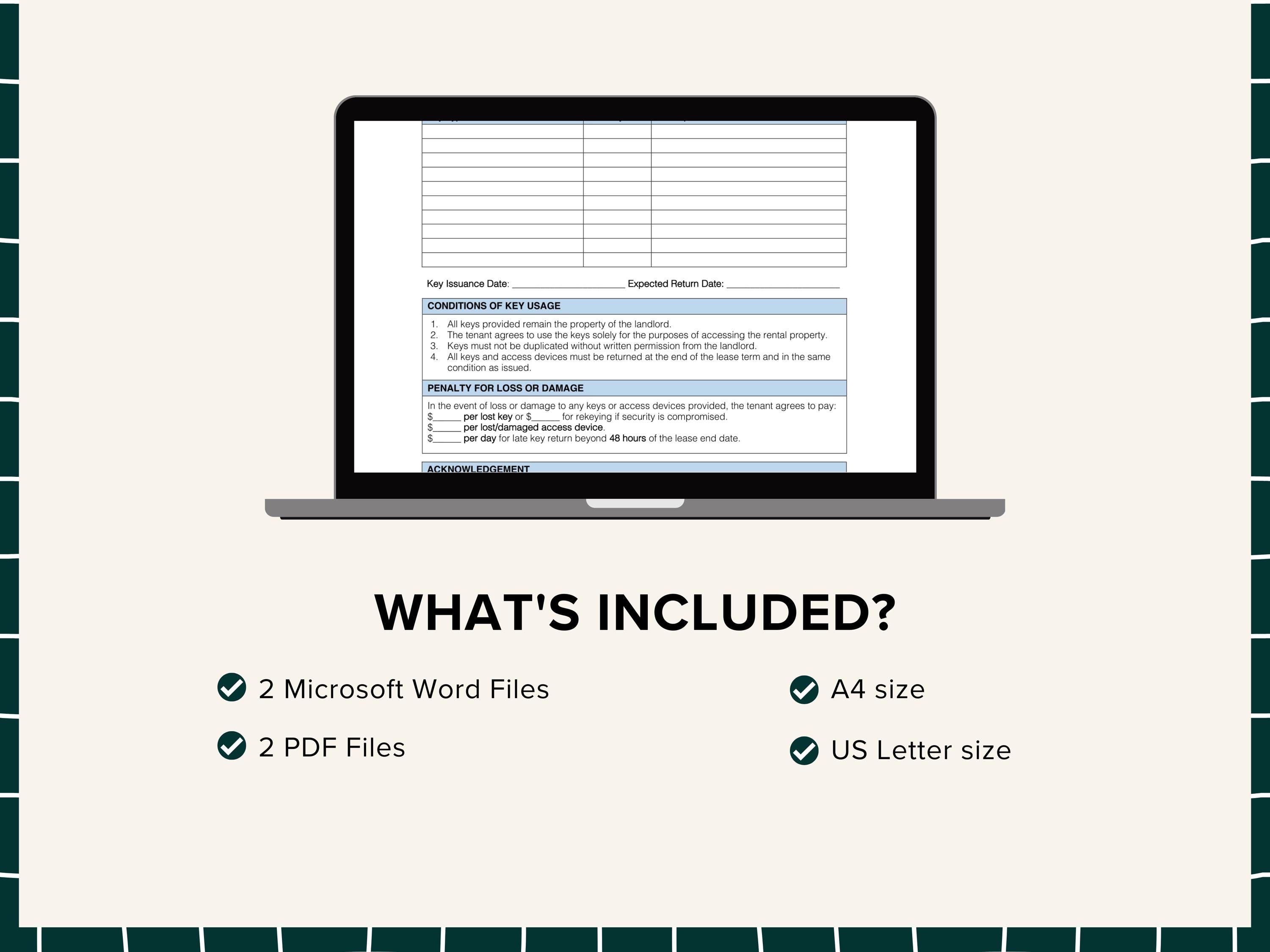 Key Issuance Note Key Issuance Template | Editable Key Tracking Form & Assignment Log ...