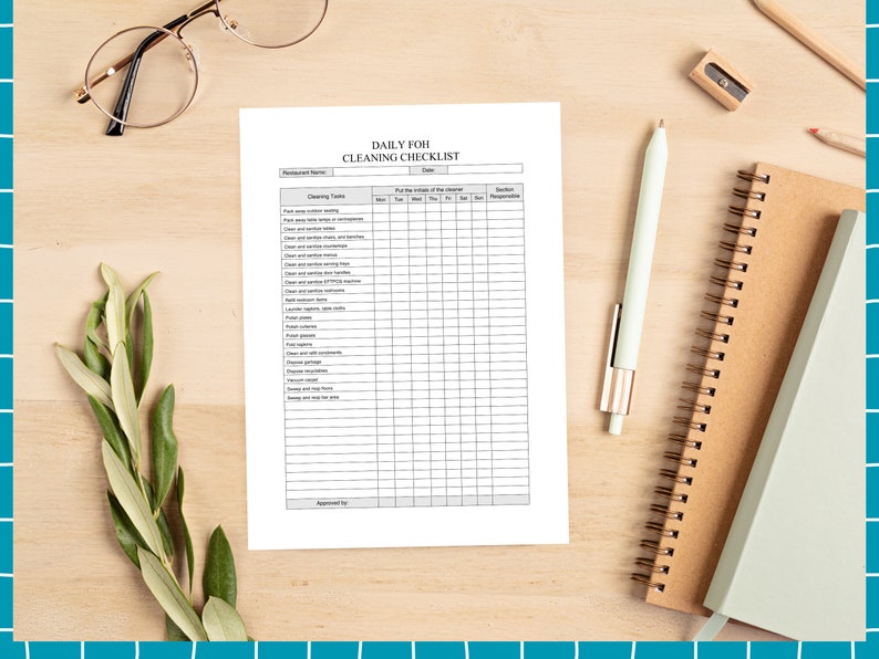 Restaurant FOH Cleaning Checklist Restaurant Cleaning Checklist