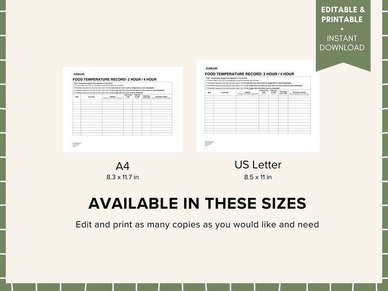 Food Temperature Record Sheets for Restaurants, Cafe, Bakery, Catering