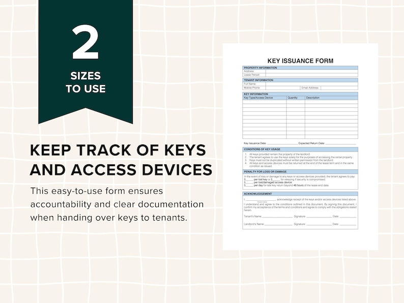 Key Issuance Note Key Issuance Template | Editable Key Tracking Form & Assignment Log ...