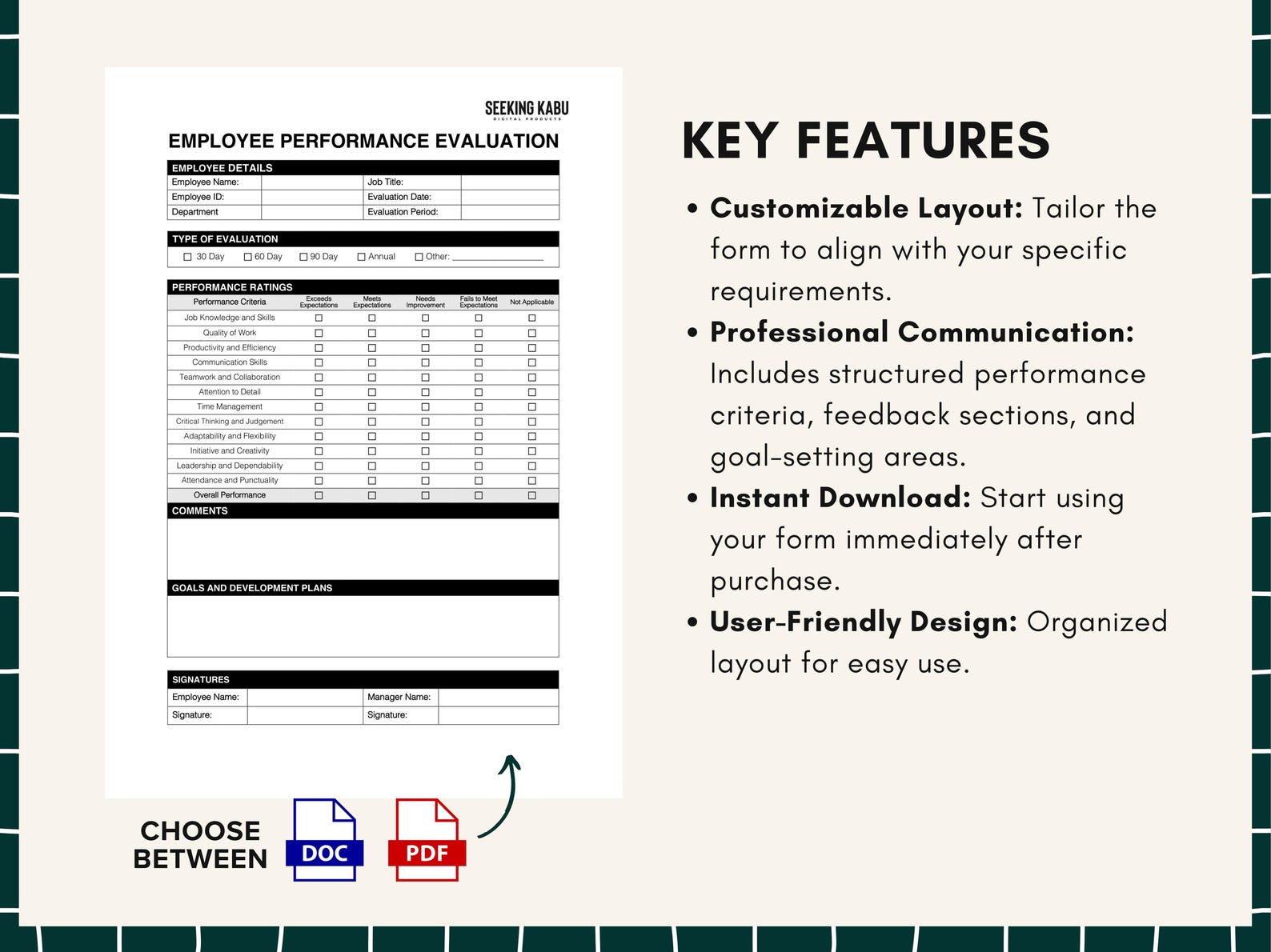 Employee Performance Review Template, Appraisal Form, Employee ...