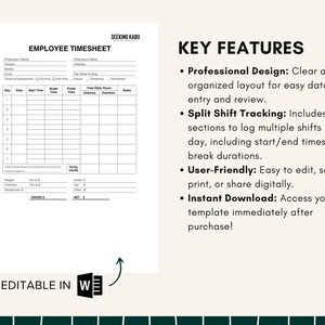 Timesheets Key Employee Weekly Time Sheet, Employee Timesheet Log Form, Time Record ...