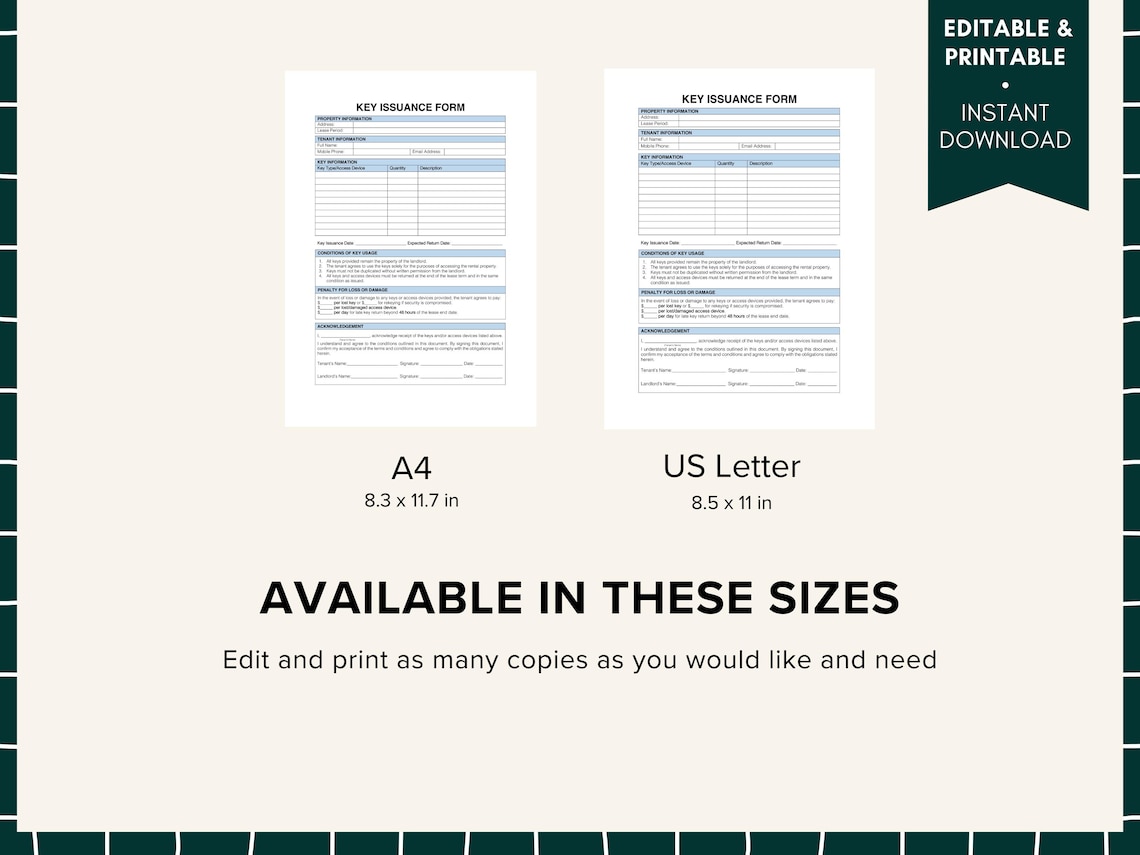 Key Issuance Note Key Issuance Template | Editable Key Tracking Form & Assignment Log ...