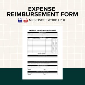 Expense Reimbursement Report Form, Employee Expense Reporting Template | Editable, Printable PDF, Word, HR Expense Form & Reimbursement Log