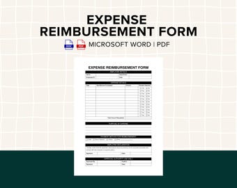 Expense Reimbursement Report Form, Employee Expense Reporting Template | Editable, Printable PDF, Word, HR Expense Form & Reimbursement Log