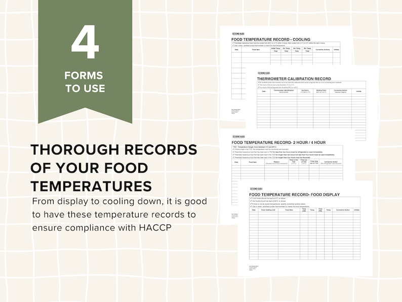 Food Temperature Record Sheets for Restaurants, Cafe, Bakery, Catering