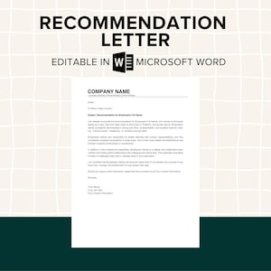 Plantilla de carta de recomendación profesional, plantilla de Word editable, carta de referencia para estudiantes, colegas, empleados, herramientas de RR.HH.