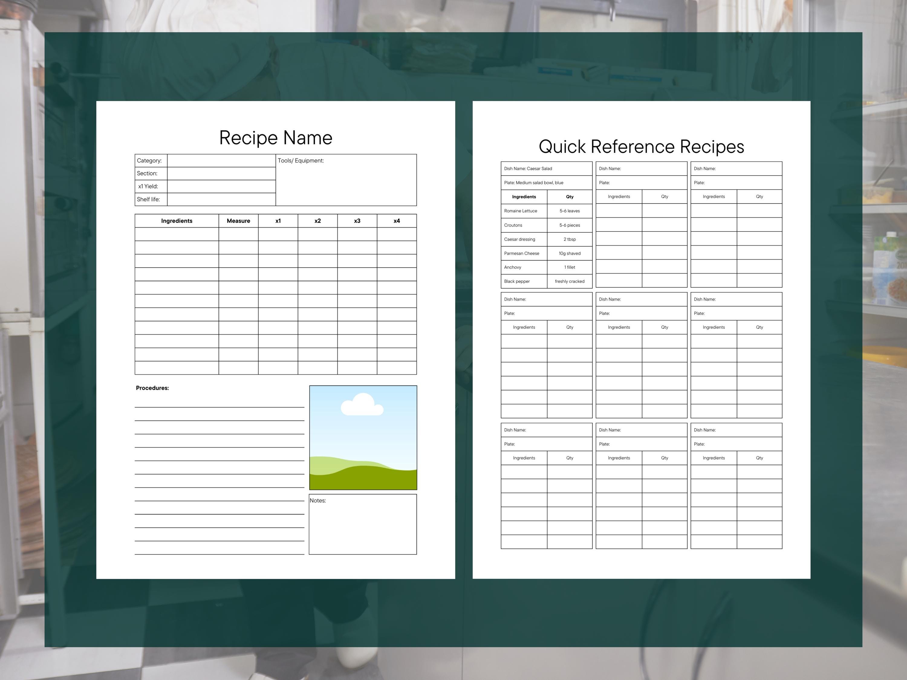 Restaurant Recipe Card and Quick Reference Recipe Template, Canva ...