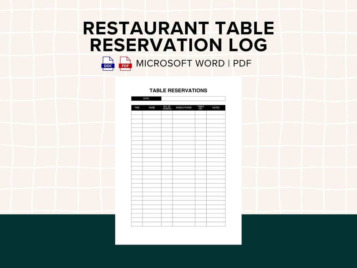 Restaurant Table Reservation Template | Editable Table Booking Form ...